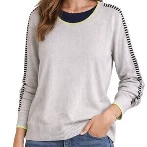 Lisa Todd Crewneck Sweater Gray Navy Neon Size S 100% Cotton Designer Luxury